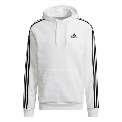 Tröja med huva Herr Adidas Essentials 3 Stripes Vit (Storlek: L)