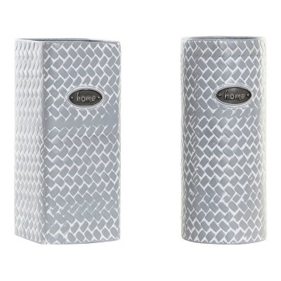 Vas DKD Home Decor Vit Grå Metall (2 pcs) (14.5 x 14.5 x 33 cm)