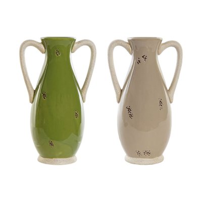 Vas DKD Home Decor Porslin Beige Grön Shabby Chic (16.5 x 12 x 28 cm) (2 pcs)