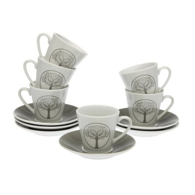 Set med koppar och fat Versa Lively Porslin (12 pcs)