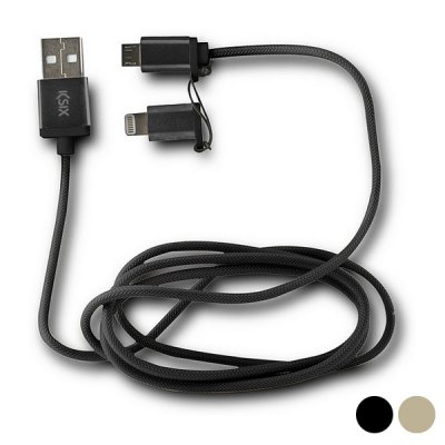 USB-kabel till mikro-USB och Lightning KSIX (Färg: Svart)