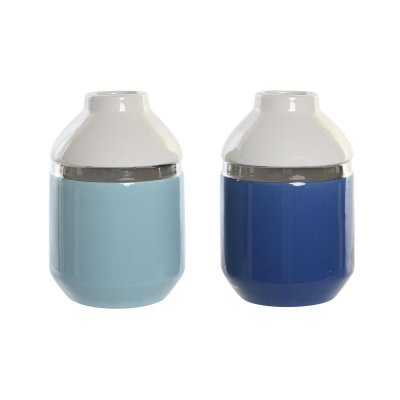 Vas DKD Home Decor Silvrig Vit Himmelsblå Marinblå Stengods (12 x 12 x 18,5 cm) (2 antal)