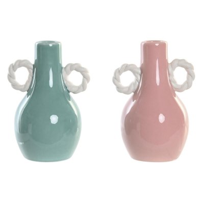 Vas DKD Home Decor Grön Gul Ljusrosa Stengods Urban (10.5 x 9 x 15 cm) (2 antal)