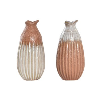 Vas DKD Home Decor Korall Keramik Terrakota n Kräm (2 antal) (8 x 8 x 17 cm) 