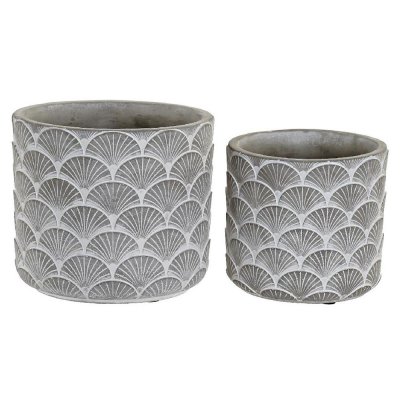 Kruka DKD Home Decor �S3023976 Grå Cement Solfjäder Orientalisk Arena (17,2 x 17,2 x 15,2 cm)