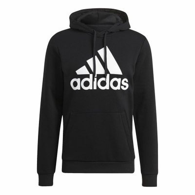 Tröja med huva Herr Adidas Essentials Fleece Big Logo Svart (Storlek: M)