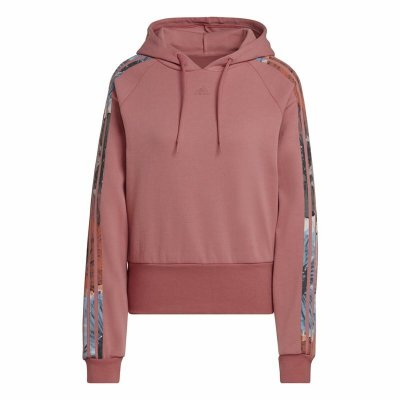 Tröja med huva Dam Adidas Allover Print Rosa Karmosinröd (Storlek: L)