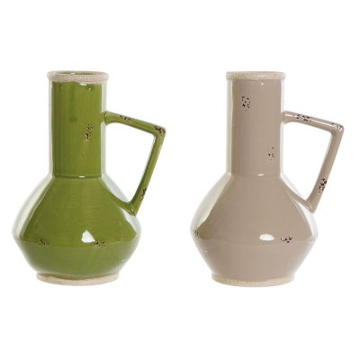 Vas DKD Home Decor Porslin Beige Grön Shabby Chic (17.5 x 13.5 x 22 cm) (2 pcs)