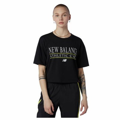 T-shirt med kortärm Dam New Balance Essentials Athletic Club Boxy Svart (Storlek: S)