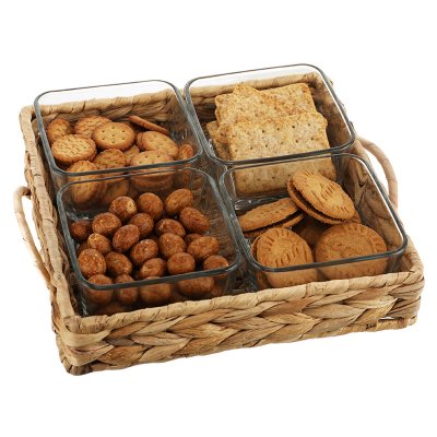 Snacksbricka DKD Home Decor Glas Naturell 5 Delar Fibrer (20 x 20 x 6 cm) (280 ml)