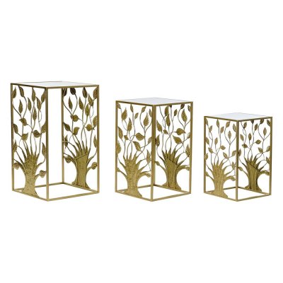 Set om 3 bord DKD Home Decor Speglar Träd Gyllene Metall (3 pcs) (40 x 40 x 70 cm)