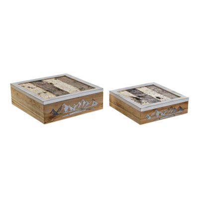 Uppsättning med Dekorativa Lådor DKD Home Decor Trä Metall Trä MDF (2 pcs)