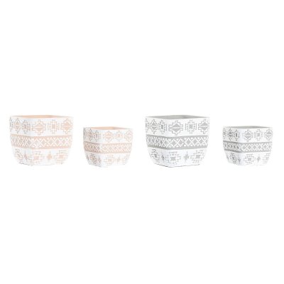 Krukset DKD Home Decor Grå Beige Cement Tropiskt (2 antal) (14 x 14 x 13 cm)