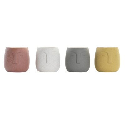 Kruka DKD Home Decor Ansikte Grå Terrakota n Vit Gul Stengods Urban (14 x 14 x 14 cm) (4 antal)