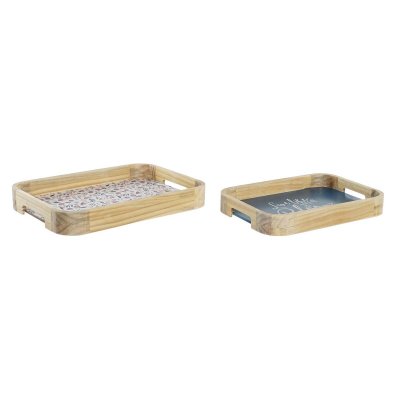 Uppsättning med Brickor DKD Home Decor Naturell Multicolour 2 Delar Trä MDF (35 x 24 x 4,5 cm)