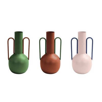 Vas DKD Home Decor Röd Rosa Metall Grön Modern (18 x 11 x 24.5 cm) (3 antal)