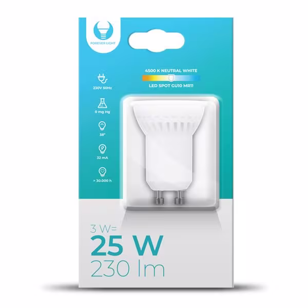 LED-Lampa GU10 MR11 3W 230V 4500K 230ml