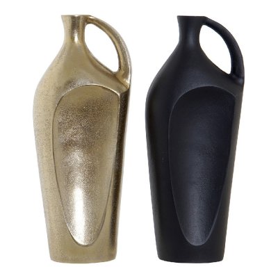 Vas DKD Home Decor Med handtag Svart Aluminium 14 x 8 x 34 cm (2 pcs)