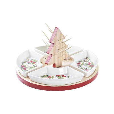 Snacksbricka DKD Home Decor Jul 5 Delar Träd Stengods Furu (24 x 24 x 13 cm)