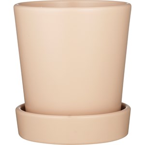 Kruka med fat D14 cm, Matt rosa