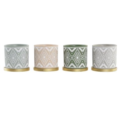 Kruka DKD Home Decor Grå Beige Cement Grön Boho (13 x 13 x 13 cm) (4 antal)