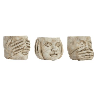 Kruka DKD Home Decor Ansikte Cement Ljusgrå 3 antal (17 x 17 x 15 cm)