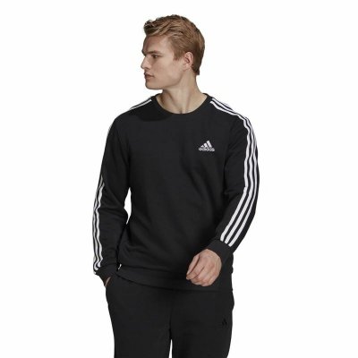 Tröja utan huva Herr Adidas Essentials 3 Stripes French Terry Svart (Storlek: L)