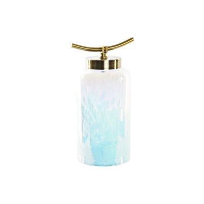 Vas DKD Home Decor Glas Blå Gyllene Metall Medelhavs (19 x 15 x 33 cm) (Ø 14 cm)