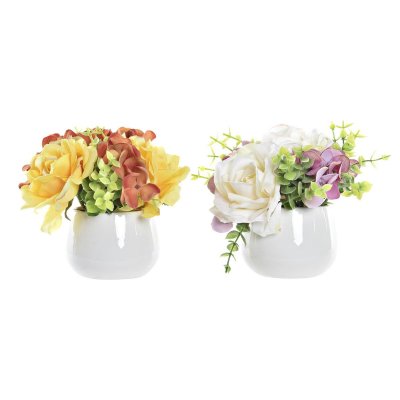 Dekorativa blommor DKD Home Decor Vas Keramik Tyg Vit Gul (20 x 20 x 16 cm) (2 antal)