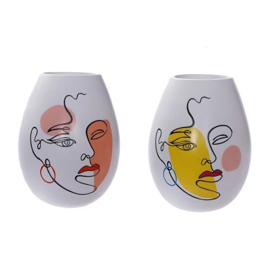 Vas DKD Home Decor Ansikte Vit Harts Multicolour (22,5 x 22,5 x 29 cm) (2 antal)