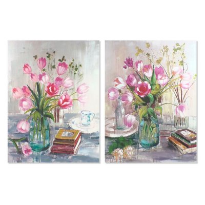 Tavla DKD Home Decor Vas Virágok (90 x 2,5 x 120 cm) (2 antal)