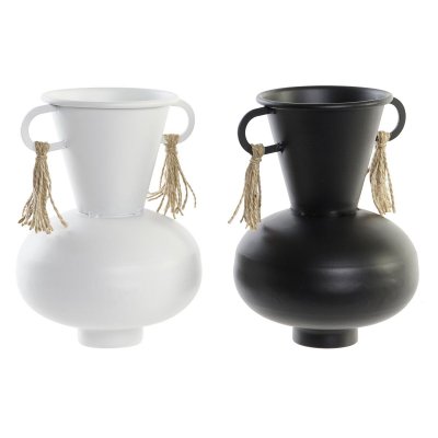 Vas DKD Home Decor Svart Metall Vit Kolonial (12 x 12 x 16 cm) (2 antal)