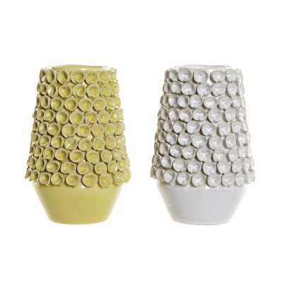 Vas DKD Home Decor Vit Ockra Stengods Modern (2 pcs) (16 x 16 x 22 cm)
