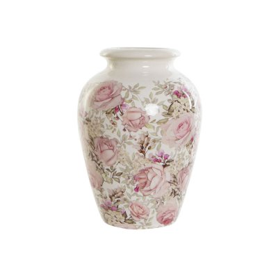 Vas DKD Home Decor Vit Rosa Keramik Shabby Chic (18 x 18 x 25 cm)