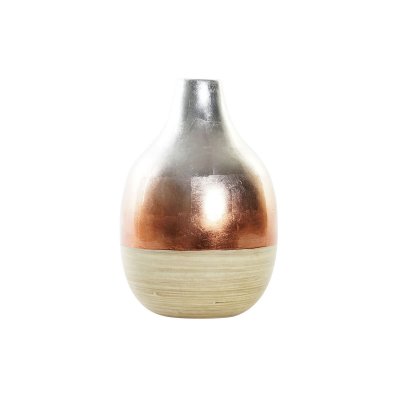 Vas DKD Home Decor Naturell Silvrig Orange Pärlemor Bambu Tropiskt Löv av en växt (19 x 19 x 29 cm)