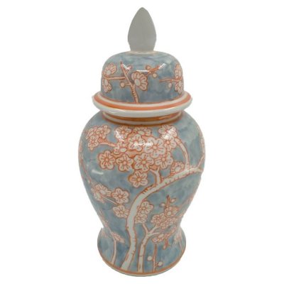 Vas DKD Home Decor Porslin Blå Orange Orientalisk (18 x 18 x 36 cm)