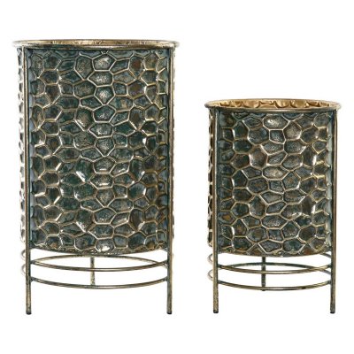 Kruka DKD Home Decor Blå Metall Gyllene (2 pcs)