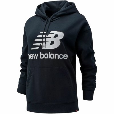 Tröja med huva Dam New Balance Essentials Stacked Logo Svart (Storlek: S)