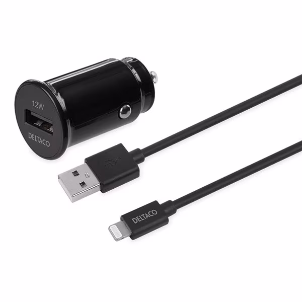 Deltaco USB Billaddare 12W med USB till Lightningkabel