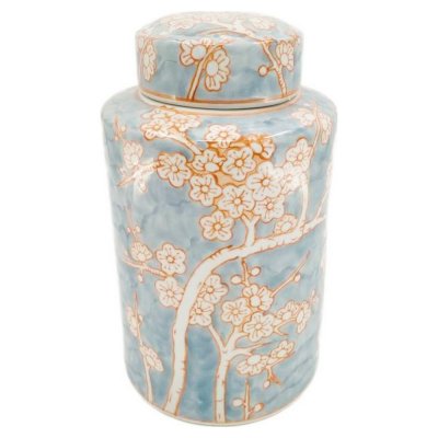 Vas DKD Home Decor Porslin Blå Orange Orientalisk (18 x 18 x 30 cm)