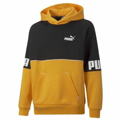 Tröja med huva Herr Puma Power Colorblock Svart Gul (Storlek: 7-8 år)