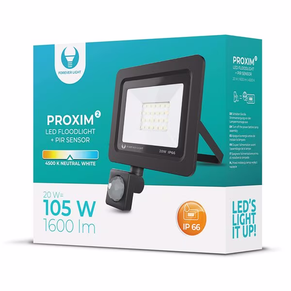 Forever LED Strålkastare PIR IP66 20W 4500K