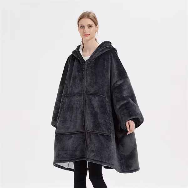 Oversized Hoodie med Dragkedja - Mörkgrå (96cm)