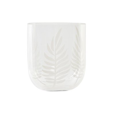Vas DKD Home Decor Glas Transparent Vit Tropiskt Löv av en växt (12 x 12 x 14 cm)