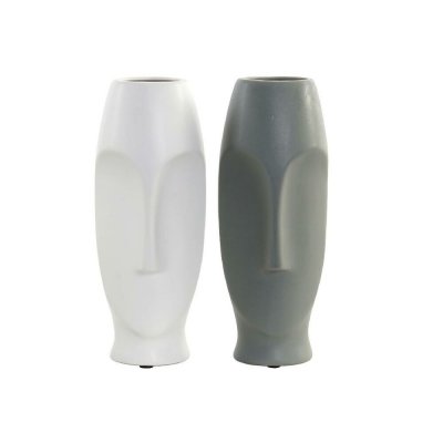 Vas DKD Home Decor Keramik Grå Vit (11 x 11 x 26.8 cm) (2 pcs)