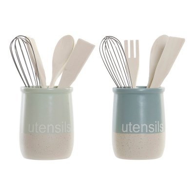 Kruka för köksredskap DKD Home Decor Gummiträ Stengods (2 pcs)