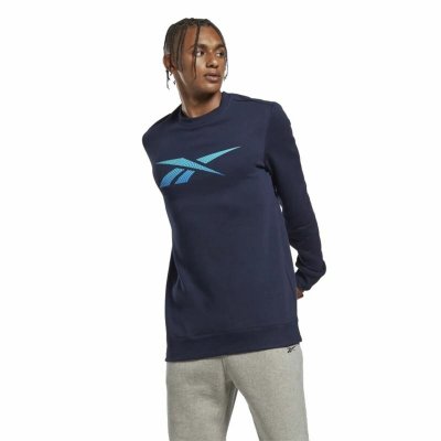 Tröja utan huva Herr Reebok Identity Fleece Crew Mörkblå (Storlek: S)