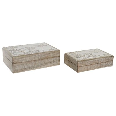 Smyckeskrin DKD Home Decor Shabby Chic Mangoträ Fjäril (2 pcs) (21.5 x 13.5 x 6 cm) (25.5 x 18 x 8 cm)