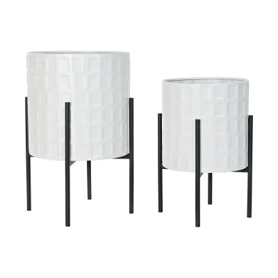 Set med planteringskärl DKD Home Decor Svart Metall Vit Modern (36 x 36 x 59 cm)