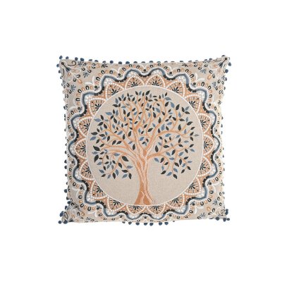 Kudde DKD Home Decor Träd Blå Polyester Bomull Aluminium Gul Ljusbrun (60 x 20 x 60 cm)
